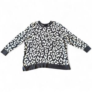 Lane Bryant Womens 22/24 Gray White Leopard Print Crew Neck Long Sleeve Sweater